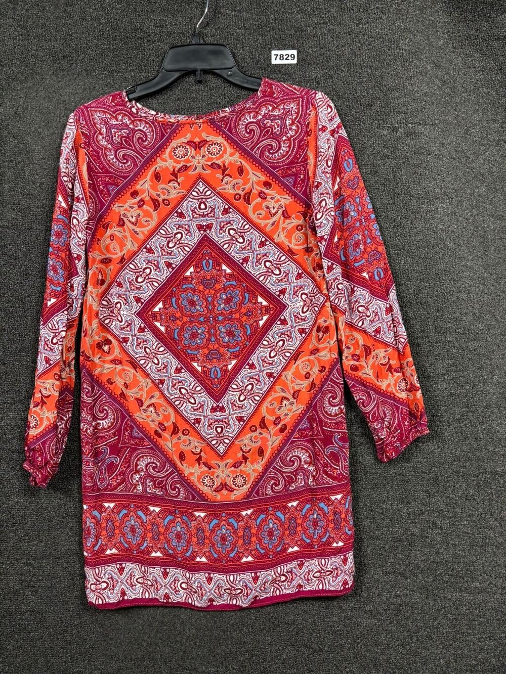 Chelsea & Violet Tunic Shift Dress Womens Size S Paisley Print Burgundy Orange